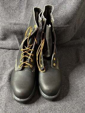 Vintage JCPenney Men's Black Leather Work Boots Nylon Corded Sole Size 9D